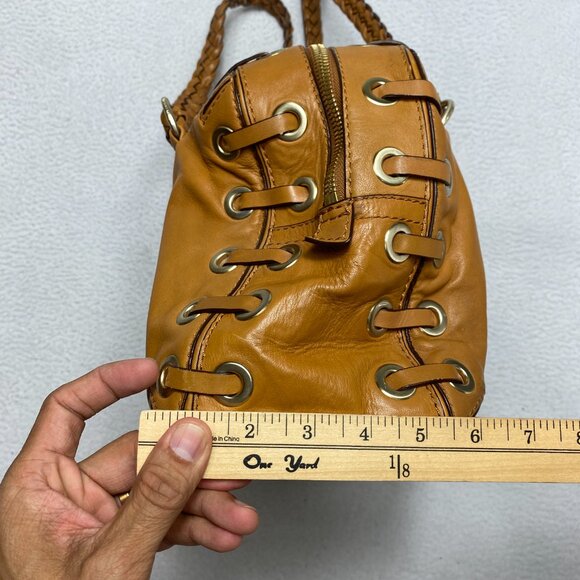 VINTAGE Michael Kors ASTOR BRAID Handbag Camel Leather Grommet Satchel Y2K - Picture 7 of 15